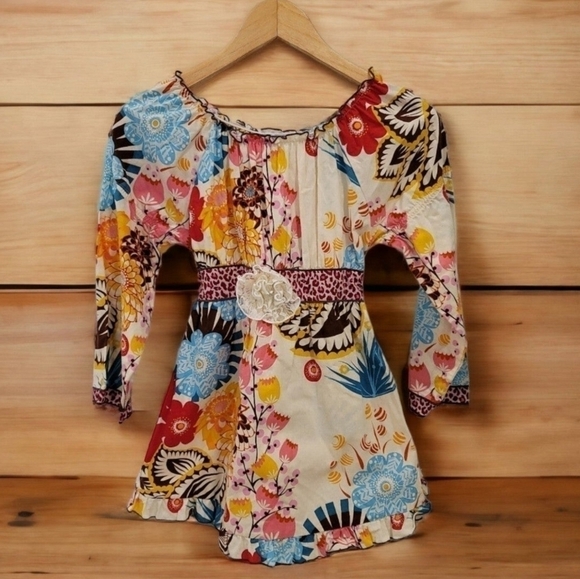 Ann Loren Cream And Multicolored Floral Dress - Size 9-10 Years - Picture 2 of 6